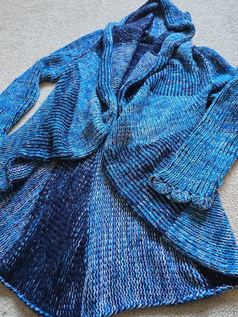 Blue Marled Chunky Knit Hooded Cardigan Sweater Size Medium